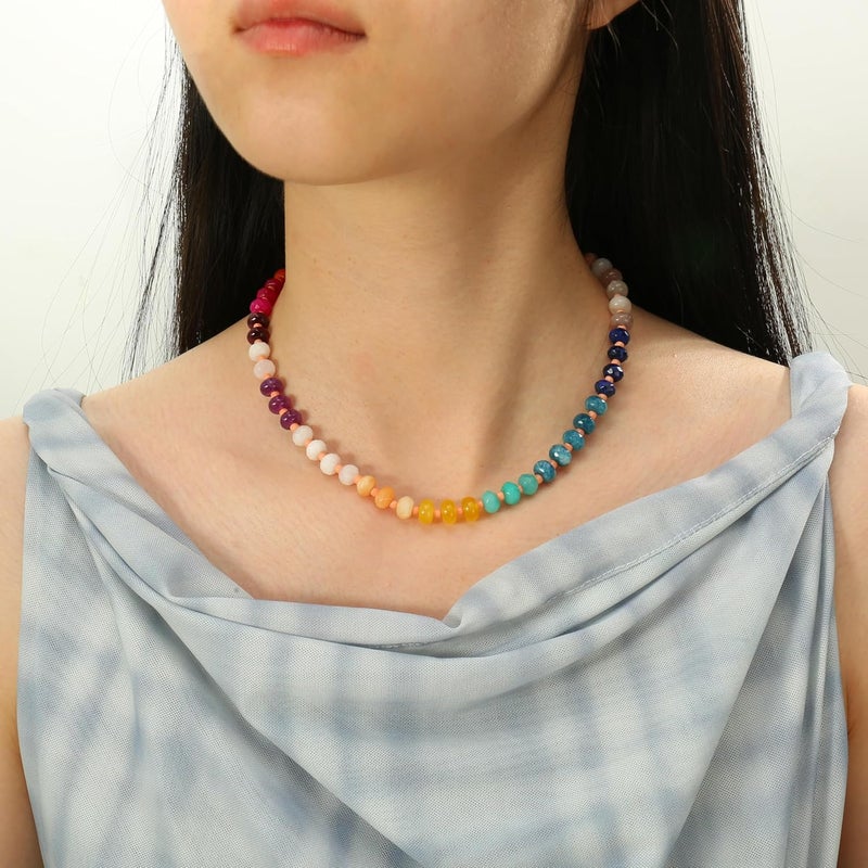 Badu Gemstone Beaded Necklace for Women Colorful Natural Stone Freshwater Pearl Surfer Beach Rainbow Necklace Jewelry Gift - Image 3